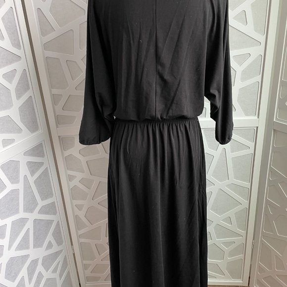 Garnet Hill Batwing Faux Wrap Knit Midi Dress Black Sz M Medium - Picture 10 of 12